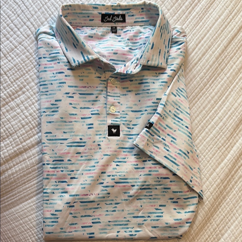 Bad Birdie Pink and Blue Polo Shirt Modern Sporty Design